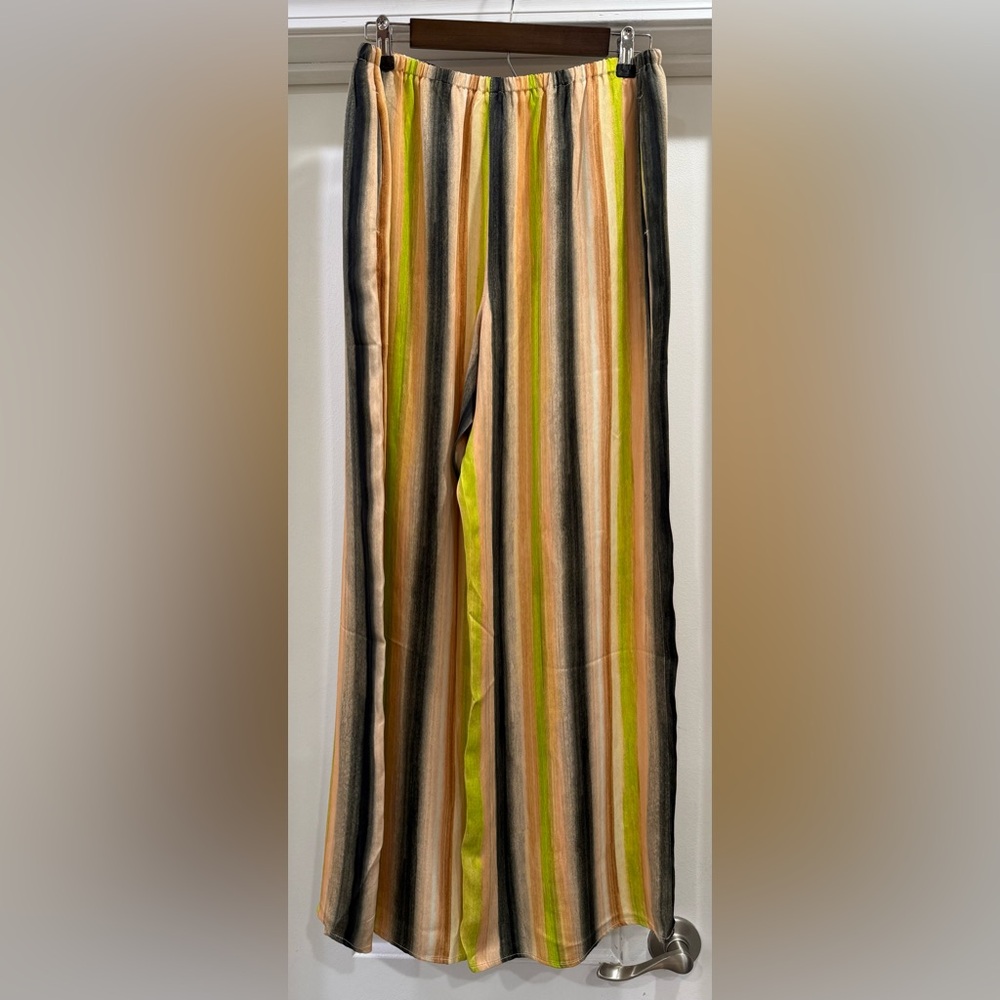 Topshop ASOS Satin Tie-Waist Wide Leg Peachy Striped Pants Size 8-10 - Picture 5 of 14